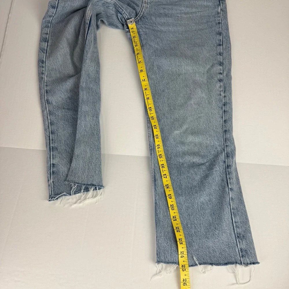 Zara High Waisted‎ Straight Leg Jeans Light Wash Raw Hem Blue USA 4 26